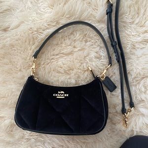 Coach black quilted velvet handbag🖤